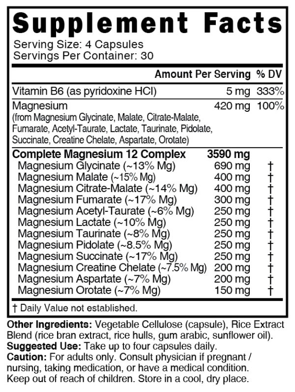 Nutri Magnesium Complete 12 Complex 420 mg – 120 Count