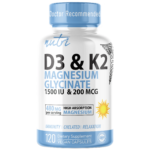 Nutri D3 & K2 Magnesium Glycinate (High Absorption) 480 mg – 120 Count