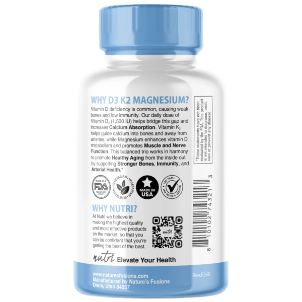 Nutri D3 & K2 Magnesium Glycinate (High Absorption) 480 mg – 120 Count
