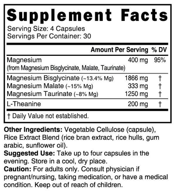 Nutri Triple Magnesium w/ L-Theanine 400/200 mg – 120 Count