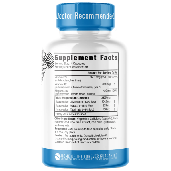 Nutri D3 & K2 Triple Magnesium (Glycinate, Malate, Taurinate) 420 mg – 120 Count