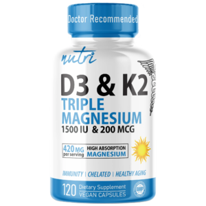Nutri D3 & K2 Triple Magnesium (Glycinate, Malate, Taurinate) 420 mg – 120 Count