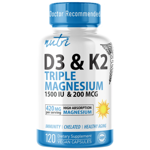 Nutri D3 & K2 Triple Magnesium (Glycinate, Malate, Taurinate) 420 mg – 120 Count