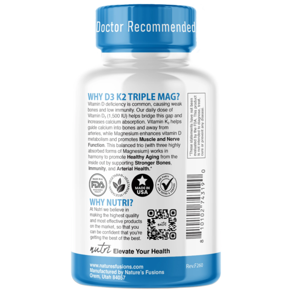 Nutri D3 & K2 Triple Magnesium (Glycinate, Malate, Taurinate) 420 mg – 120 Count
