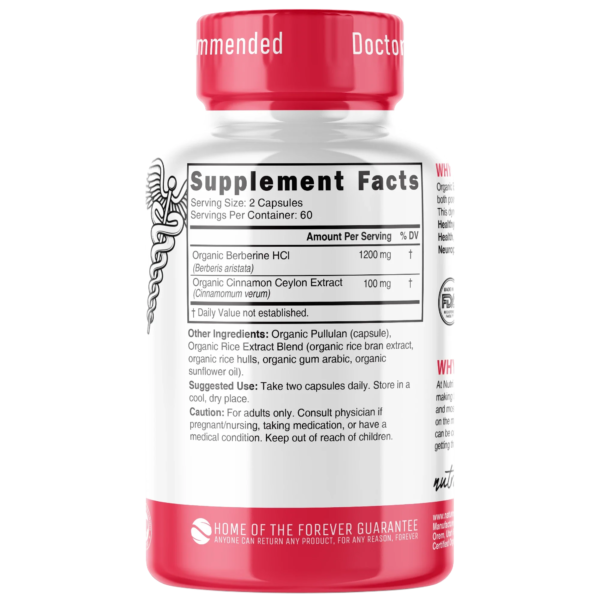 Nutri Berberine+ Organic with Cinnamon Ceylon 1300 mg – 120 Count