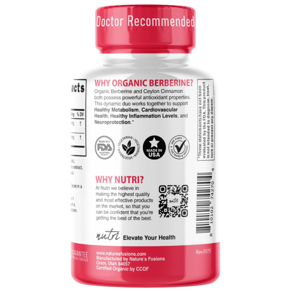 Nutri Berberine+ Organic with Cinnamon Ceylon 1300 mg – 120 Count