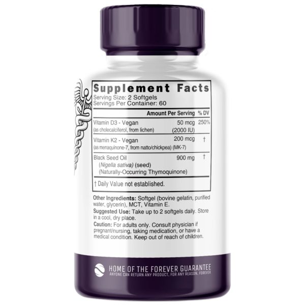 Nutri D3 & K2 Black Seed Oil 1000 mg Softgels – 120 Count