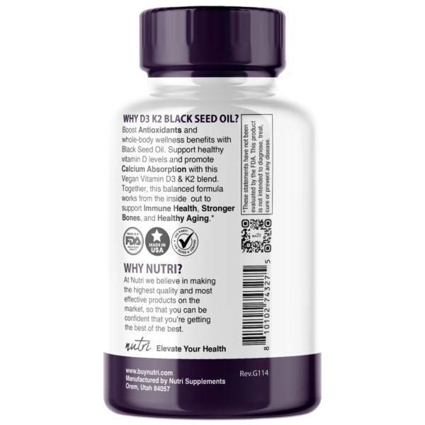 Nutri D3 & K2 Black Seed Oil 1000 mg Softgels – 120 Count