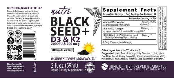 Nutri D3 & K2 Black Seed Oil 900 mg Tincture – 2 fl oz