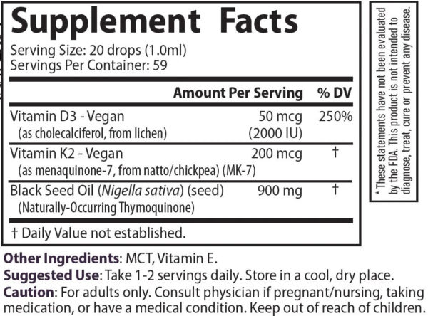 Nutri D3 & K2 Black Seed Oil 900 mg Tincture – 2 fl oz