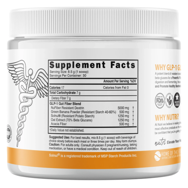 Nutri GLP-1 Gut Support Fiber Boost (7 g serving) Unflavored Tub 255 g