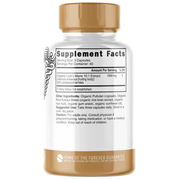 Nutri Lion’s Mane Extract 1900 mg – 120 Count – Organic