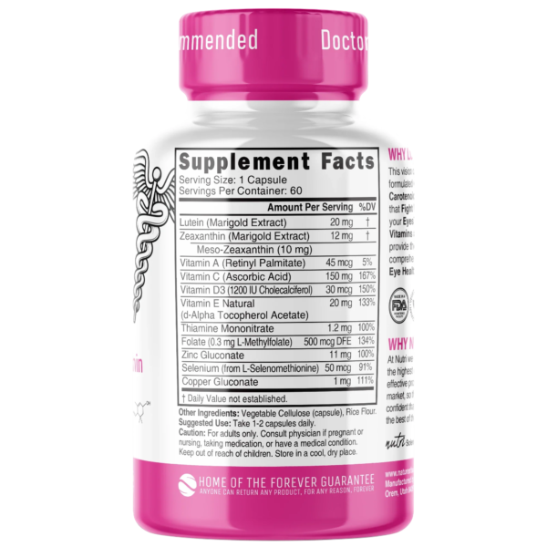 Nutri Lutein, Zeaxanthin & Mesozeaxanthin Vision Complex with Zinc 20/12 mg – 60 Count