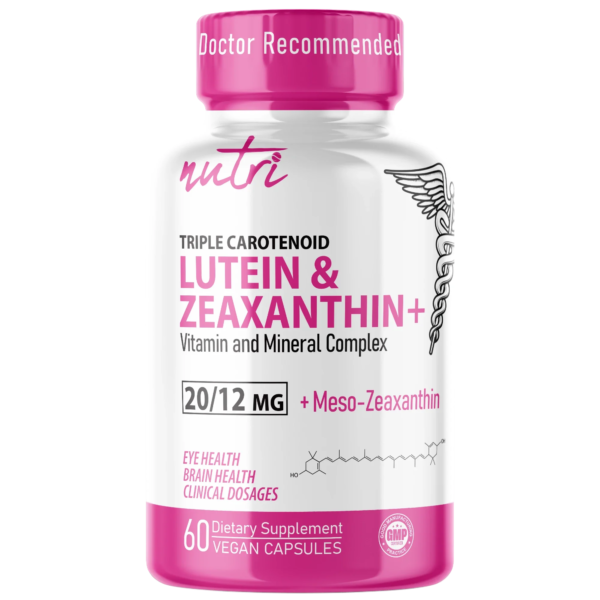 Nutri Lutein, Zeaxanthin & Mesozeaxanthin Vision Complex with Zinc 20/12 mg – 60 Count
