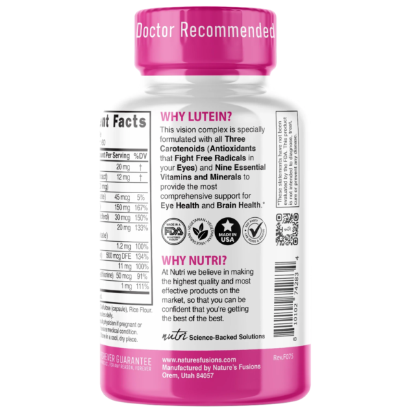 Nutri Lutein, Zeaxanthin & Mesozeaxanthin Vision Complex with Zinc 20/12 mg – 60 Count