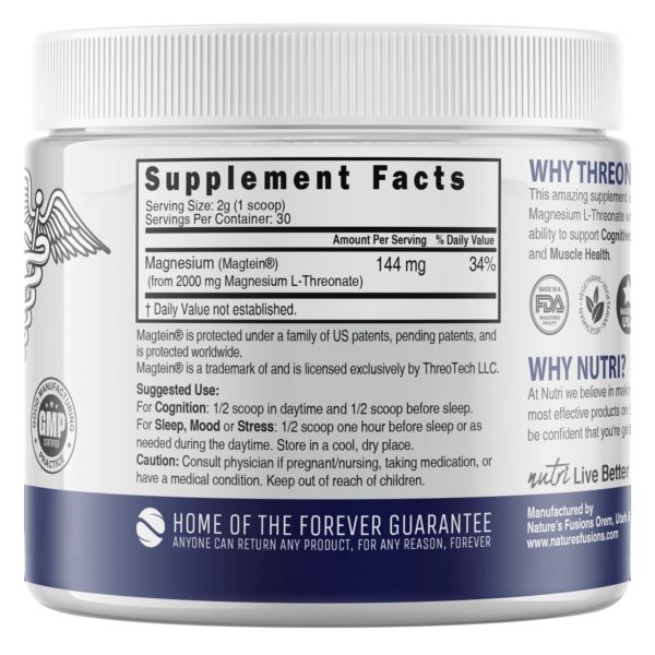 Nutri Magtein Magnesium L-Threonate 2000 mg Unflavored Powder – 60 g Tub