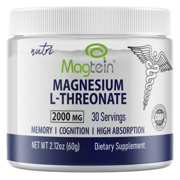 Nutri Magtein Magnesium L-Threonate 2000 mg Unflavored Powder – 60 g Tub