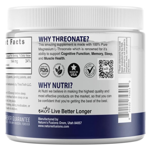 Nutri Magtein Magnesium L-Threonate 2000 mg Unflavored Powder – 60 g Tub