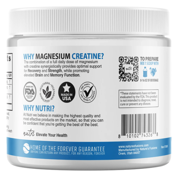 Nutri Magnesium Creatine 400 mg / 5 g Unflavored Powder – 165 g Tub