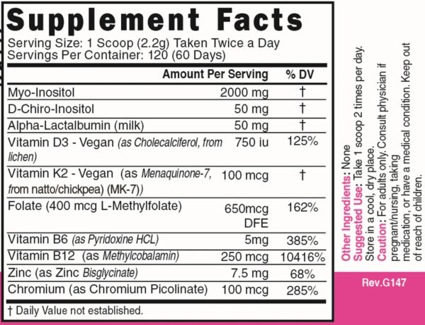 Nutri Myo & D-Chiro Inositol Plus Complex 2050 mg Unflavored Powder – 265 g Tub