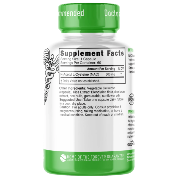 Nutri NAC (N-Acetyl L-Cysteine) 600 mg – 60 Count