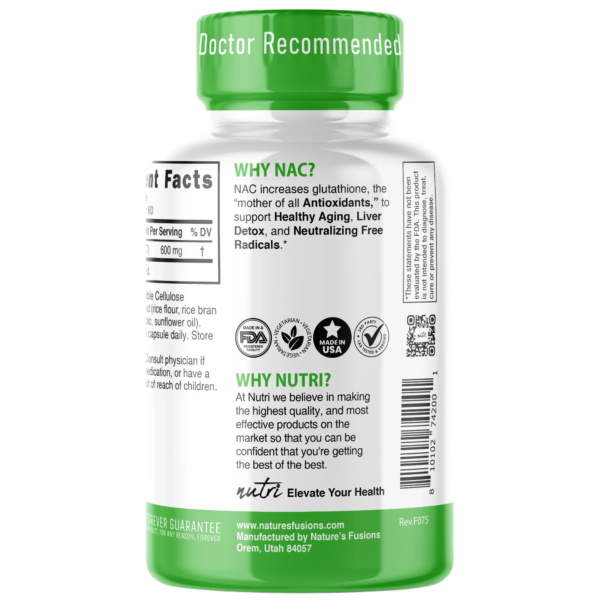 Nutri NAC (N-Acetyl L-Cysteine) 600 mg – 60 Count