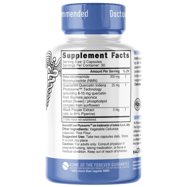 Nutri NMN 300 mg (Nicotinamide Mononucleotide) with Quercefit & Black Pepper – 60 Count