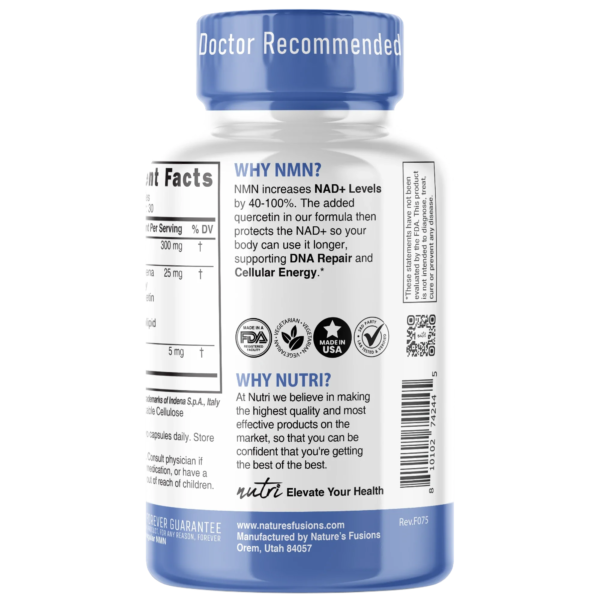 Nutri NMN 300 mg (Nicotinamide Mononucleotide) with Quercefit & Black Pepper – 60 Count