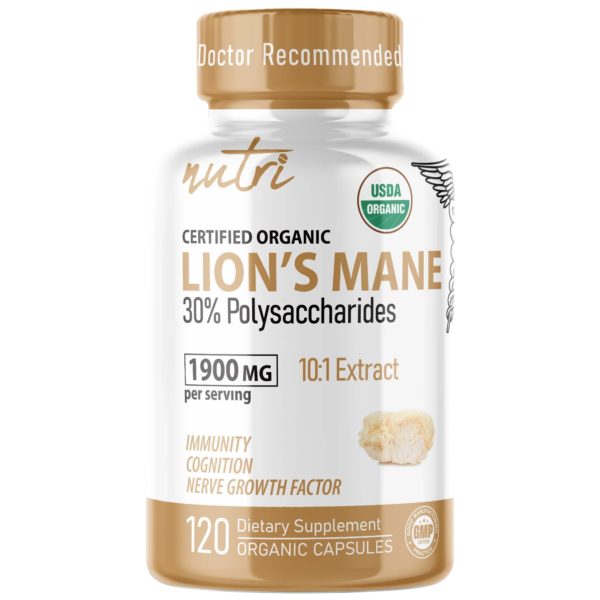 Nutri Lion’s Mane Extract 1900 mg – 120 Count – Organic
