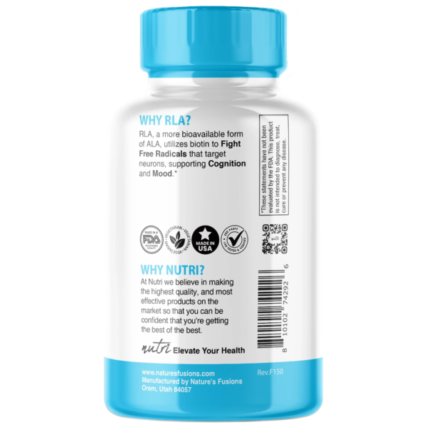 Nutri R Lipoic Acid+ R-ALA (Stabilized Na-RALA with Biotin) 600 mg – 30 Count