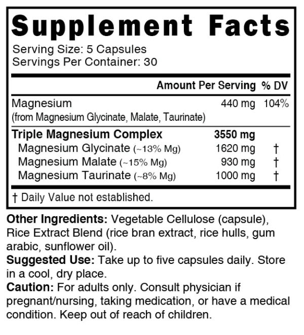 Nutri Triple Magnesium (Glycinate, Malate, Taurinate) 440 mg – 150 Count
