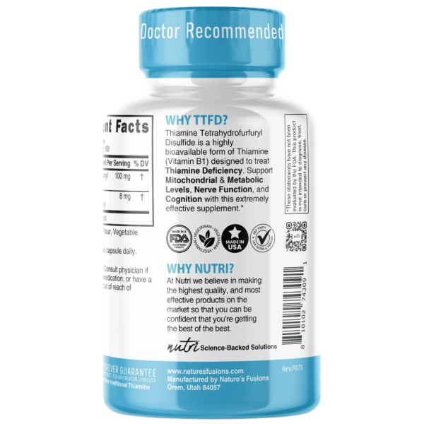 Nutri TTFD Thiamine B1 100 mg – 60 Count