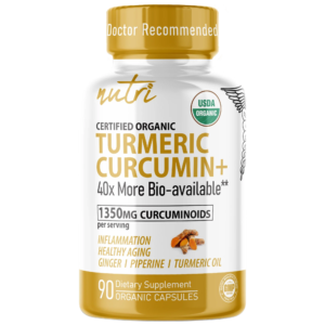 Nutri Turmeric Curcumin+ with Ginger, Piperine & Turmeric Oil 1350 mg – 90 Count – Organic