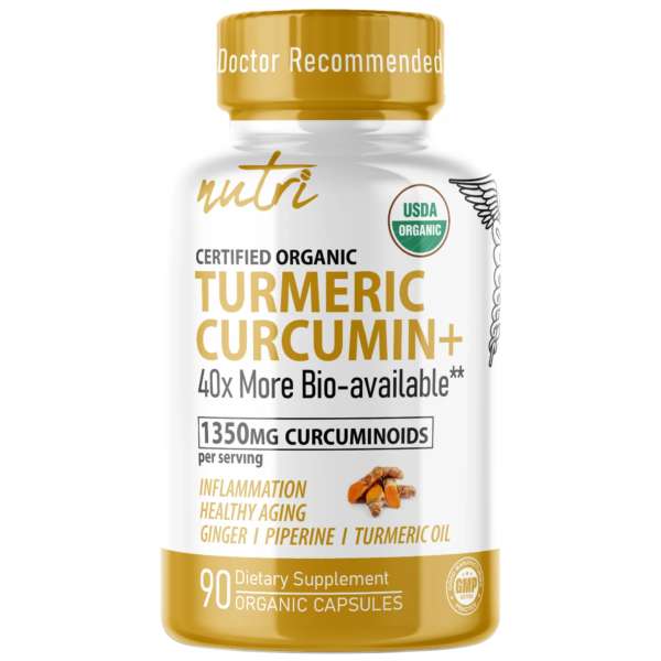 Nutri Turmeric Curcumin+ with Ginger, Piperine & Turmeric Oil 1350 mg – 90 Count – Organic