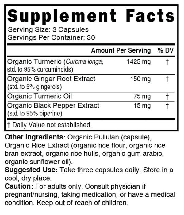 Nutri Turmeric Curcumin+ with Ginger, Piperine & Turmeric Oil 1350 mg – 90 Count – Organic