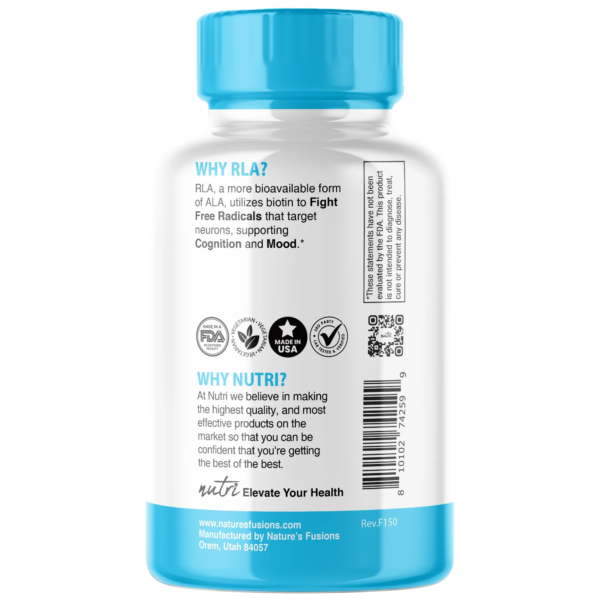 Nutri R Lipoic Acid+ R-ALA (Stabilized Na-RALA with Biotin) 600 mg – 60 Count