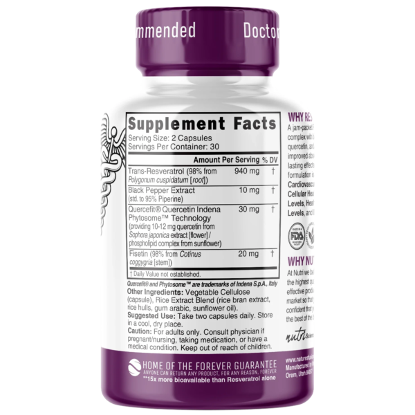 Nutri Resveratrol+ Complex with Black Pepper & Fisetin 1000 mg – 60 Count