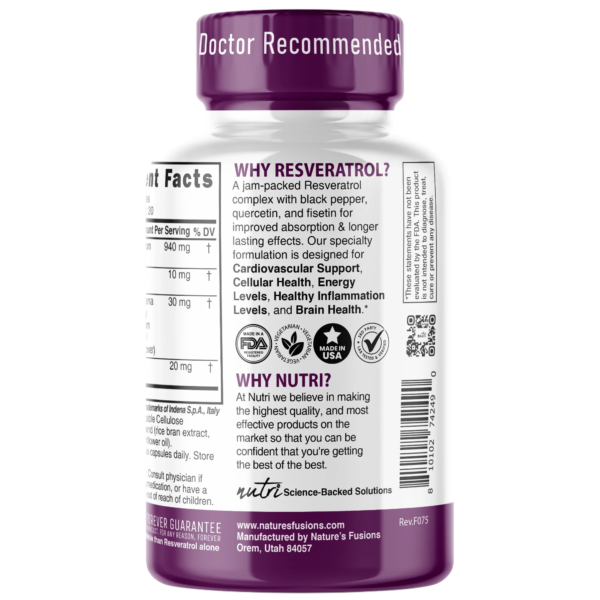 Nutri Resveratrol+ Complex with Black Pepper & Fisetin 1000 mg – 60 Count
