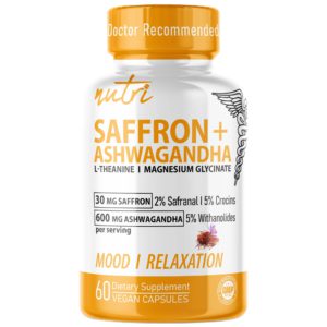 Nutri Saffron + Ashwagandha Complex with L-Theanine & Magnesium Glycinate – 60 Count