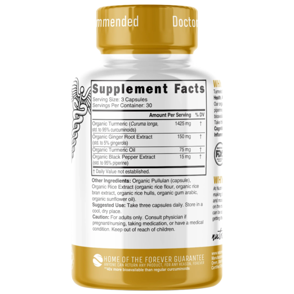 Nutri Turmeric Curcumin+ with Ginger, Piperine & Turmeric Oil 1350 mg – 90 Count – Organic