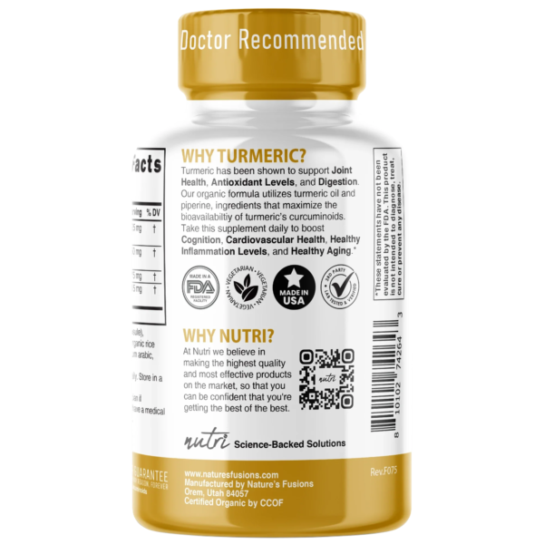 Nutri Turmeric Curcumin+ with Ginger, Piperine & Turmeric Oil 1350 mg – 90 Count – Organic